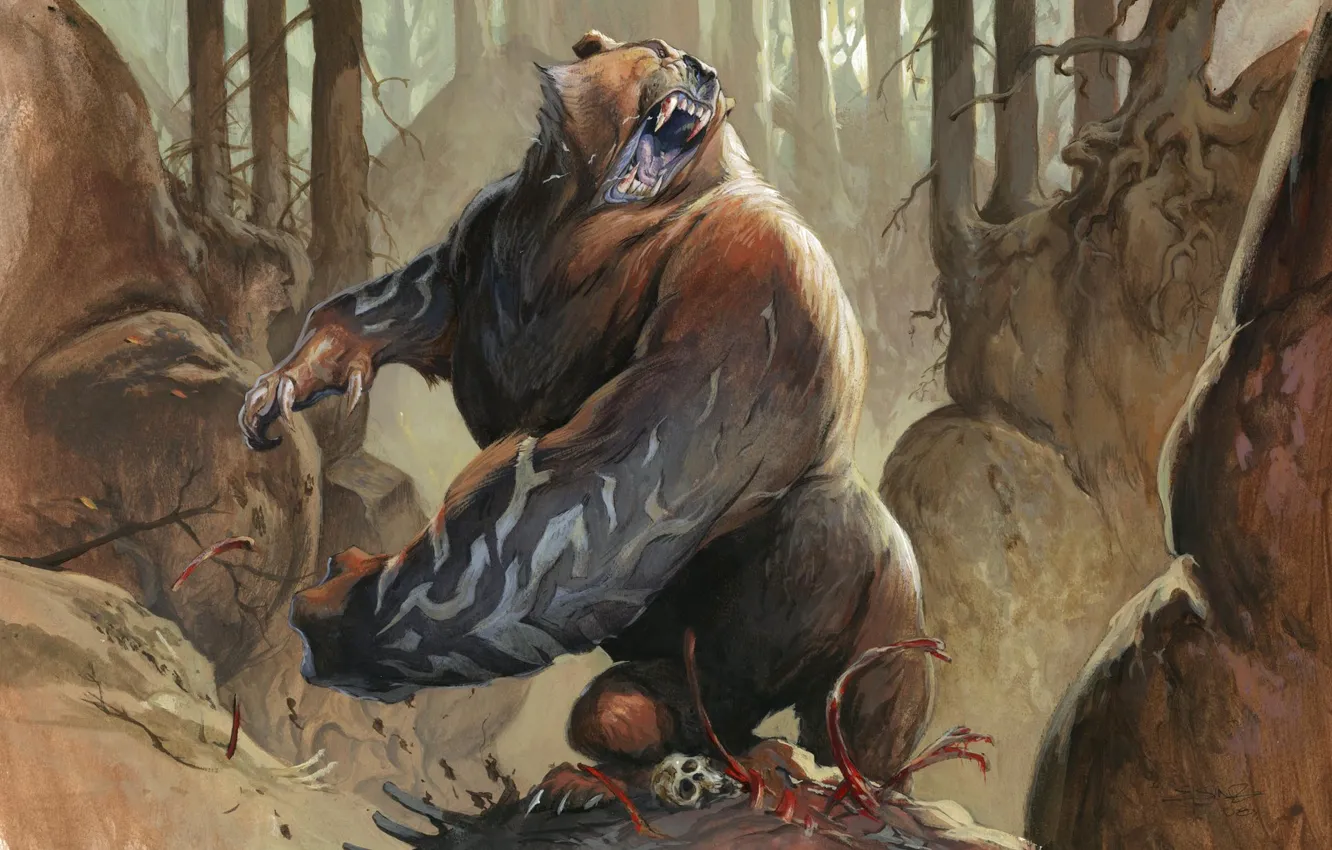 Фото обои медведь, Magic: The Gathering, Jesper Ejsing, Runeclaw Bear, Руннолапый Медведь