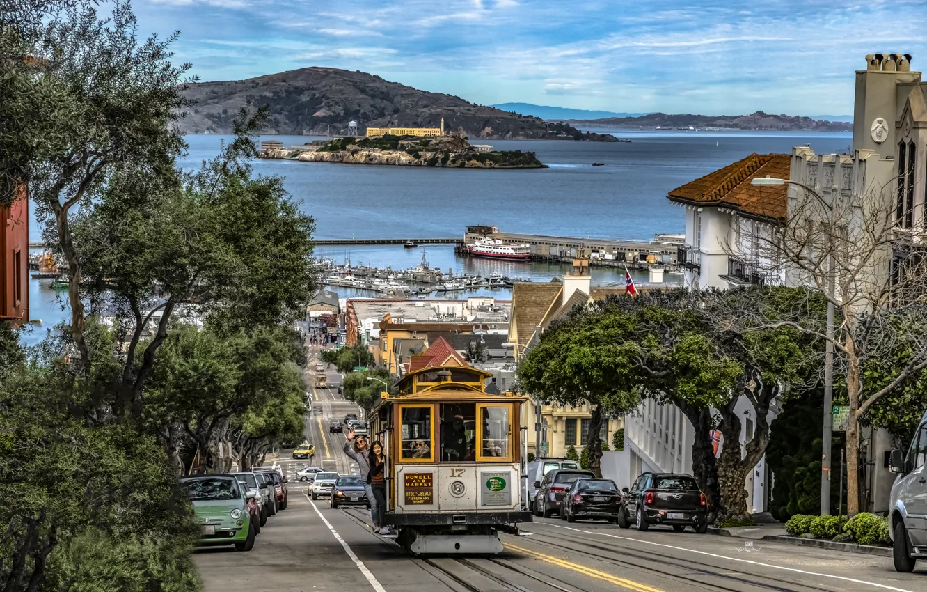 Фото обои дорога, океан, улица, побережье, здания, дома, Калифорния, Сан-Франциско