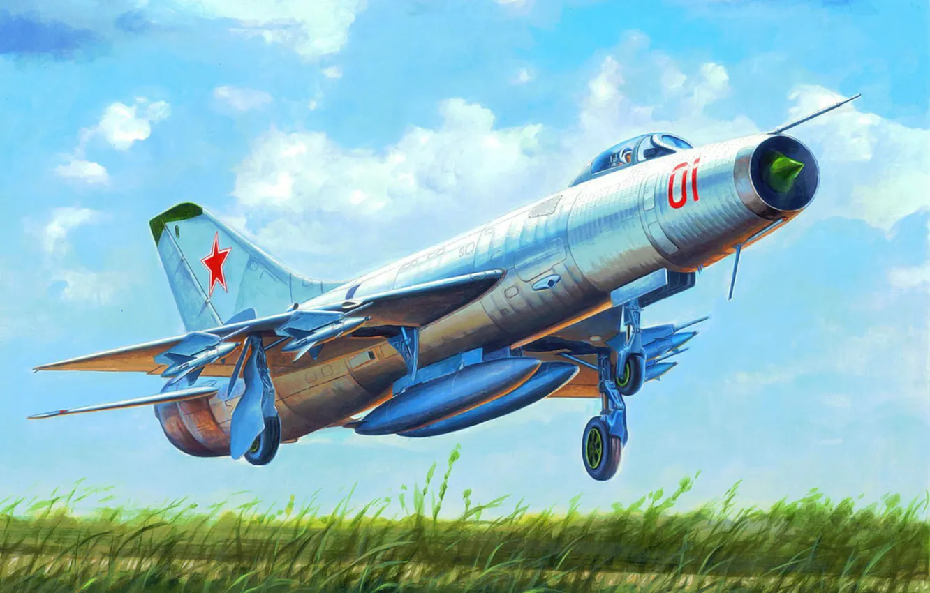Фото обои art, airplane, painting, aviation, jet, Soviet Su-9 Fishpot