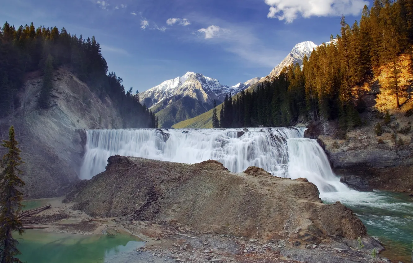 Фото обои горы, водопад, Канада, Canada, British Columbia, Kicking Horse River, Yoho National Park, Wapta Falls