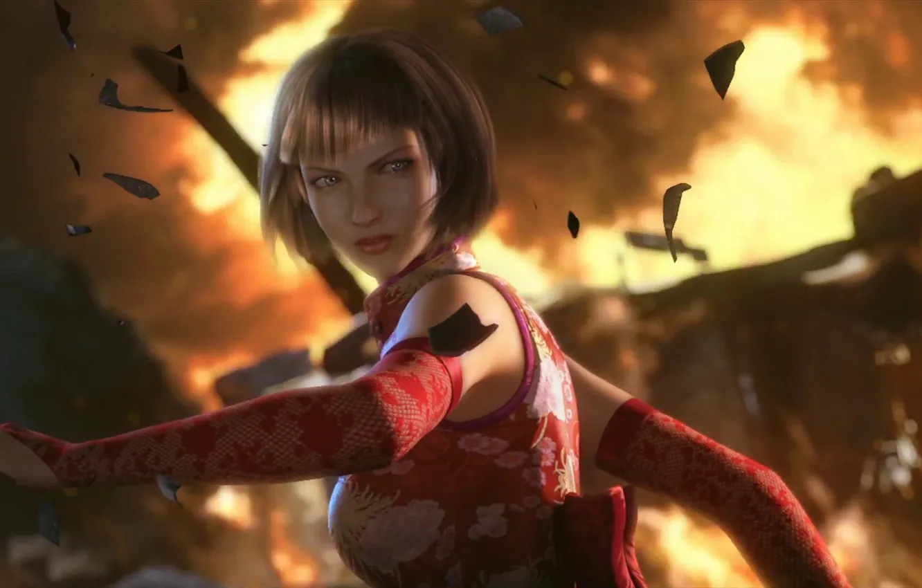 Фото обои взгляд, девушка, взрыв, осколки, игра, Tekken 6, Anna Williams