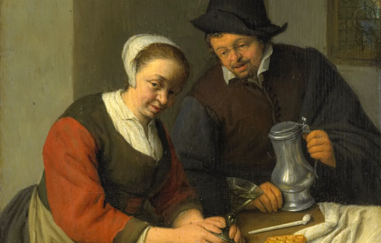 Фото обои портрет, картина, Крестьянин и его Жена в Таверне, Адриан ван Остаде