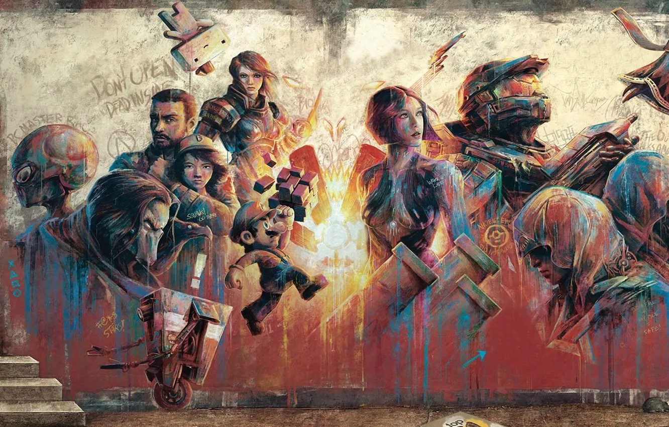 Фото обои граффити, арт, герои, персонажи, топ игр