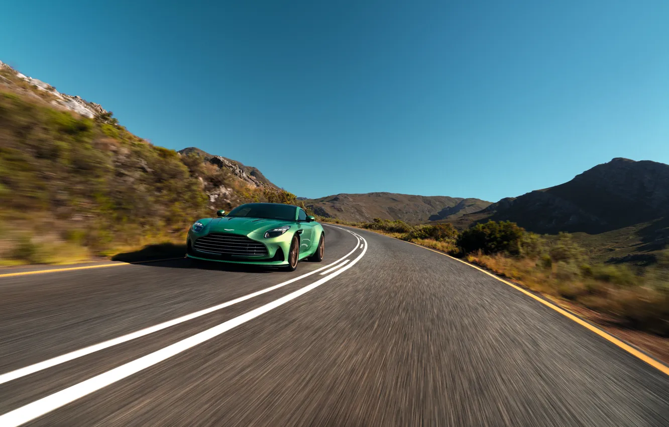 Фото обои car, green, Aston Martin, supercar, road, speed, nice view, 2023