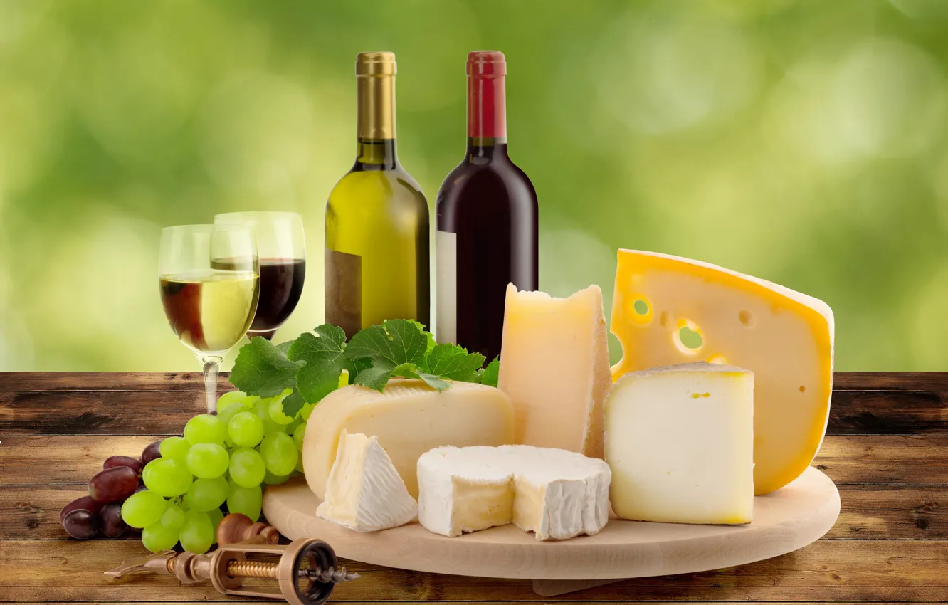 Фото обои вино, сыр, виноград, бутылки