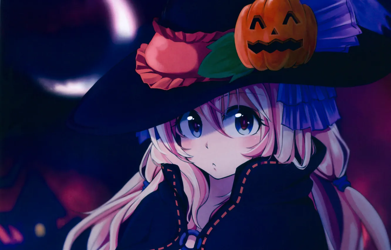 Фото обои ночь, Хэллоуин, Vocaloid, Megurine Luka