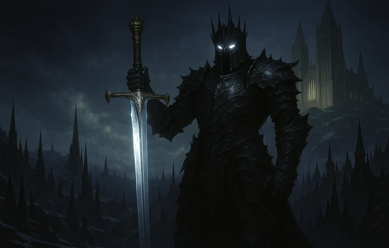 Фото обои sword, black, armor, warrior, dark fantasy, knight, villains, AI art