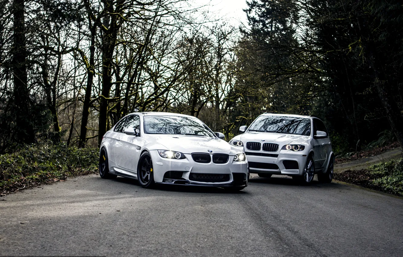 Фото обои Дорога, BMW, БМВ, Фары, Белые, White, E92, X5M