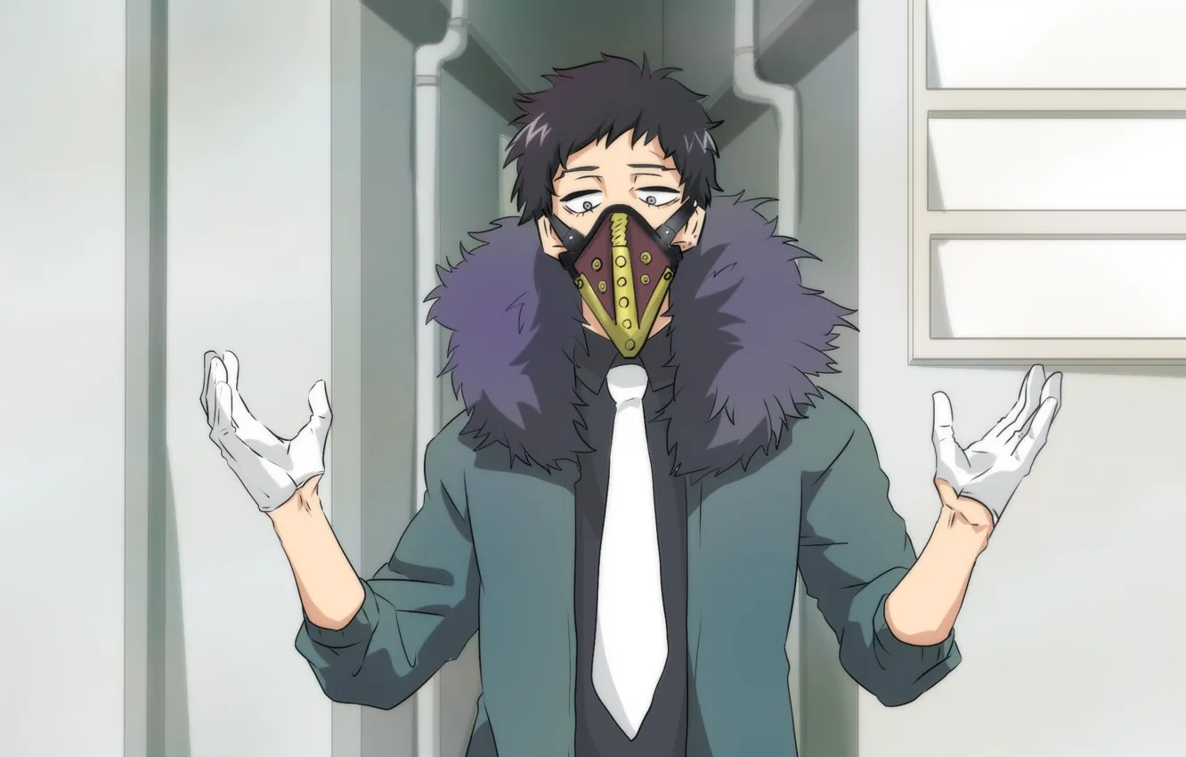 Фото обои маска, перчатки, парень, Boku No Hero Academia, Моя Геройская Академия, Шизаки Кай