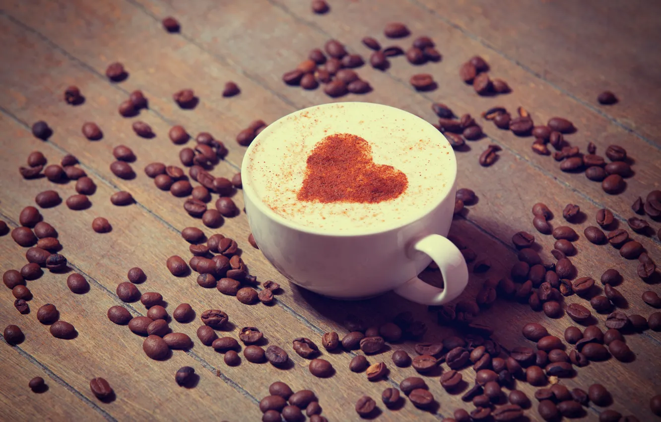 Фото обои любовь, сердце, кофе, молоко, чашка, love, heart, какао