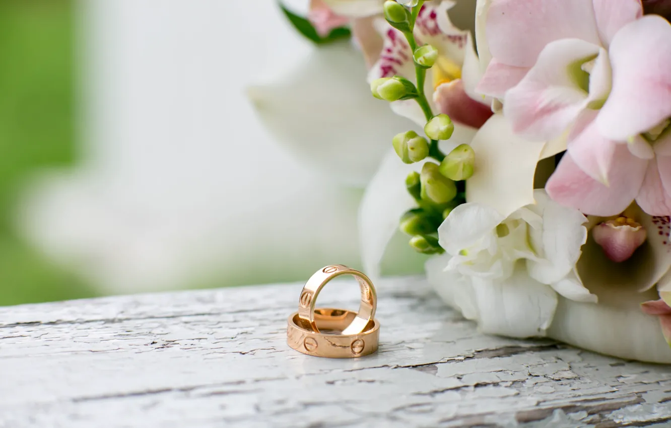 Фото обои цветы, кольца, свадьба