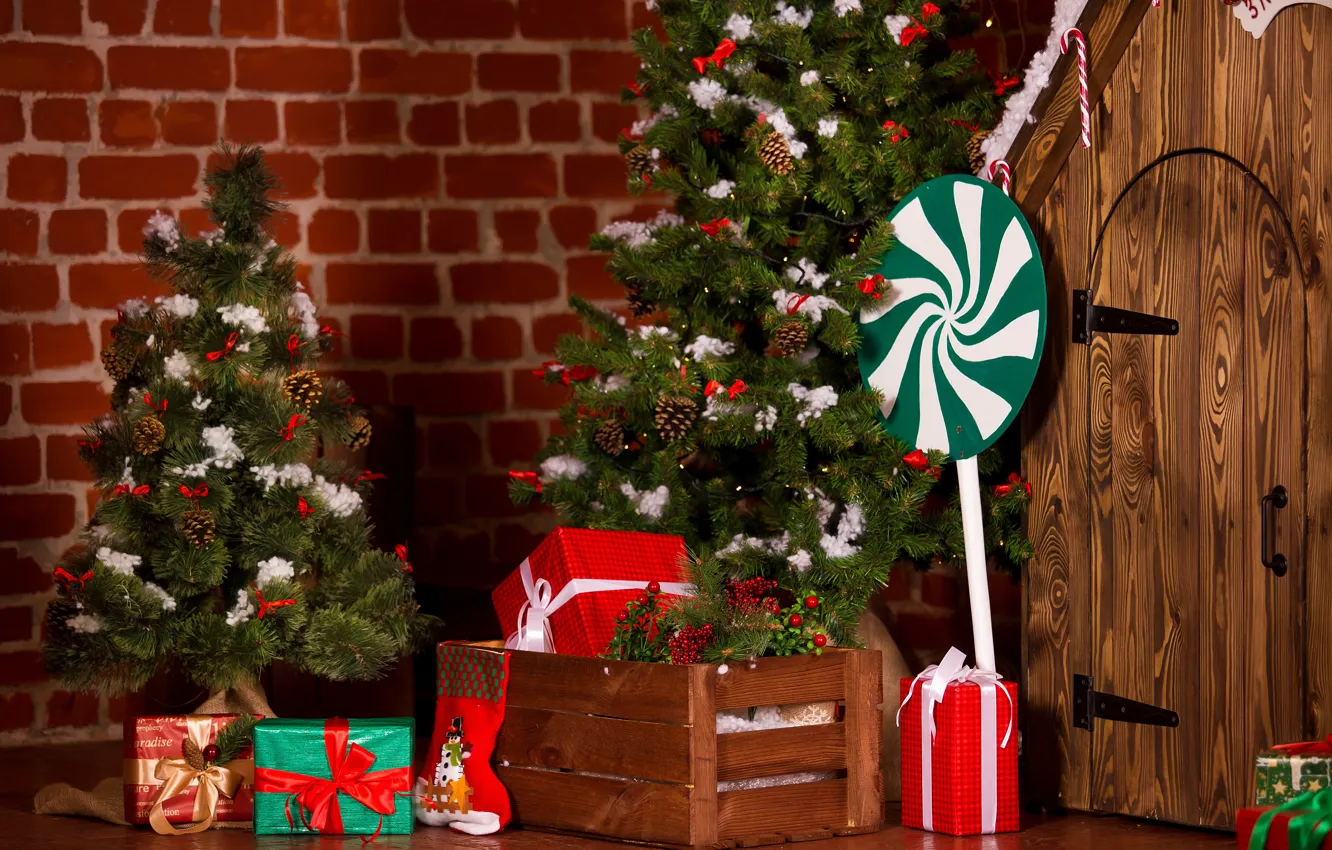 Фото обои праздник, елка, рождество, подарки, Новый год