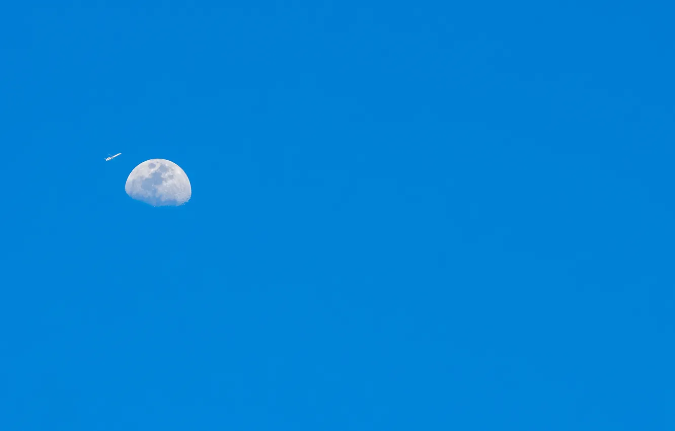 Фото обои небо, самолет, планета, Луна