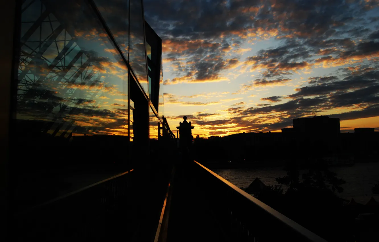 Фото обои закат, мост, вечер