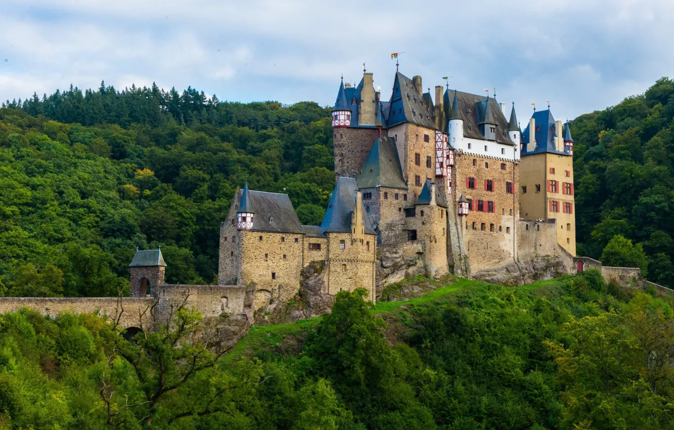 Фото обои лес, замок, Германия, Эльц, Burg Eltz