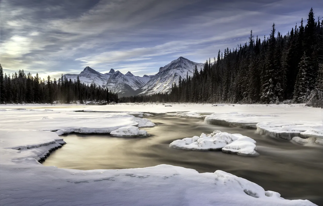 Фото обои ice, river, canada, Athabasca