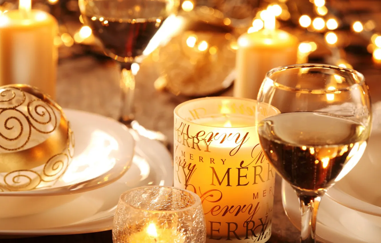Фото обои бокалы, шампанское, декор, holiday, CHRISTMAS