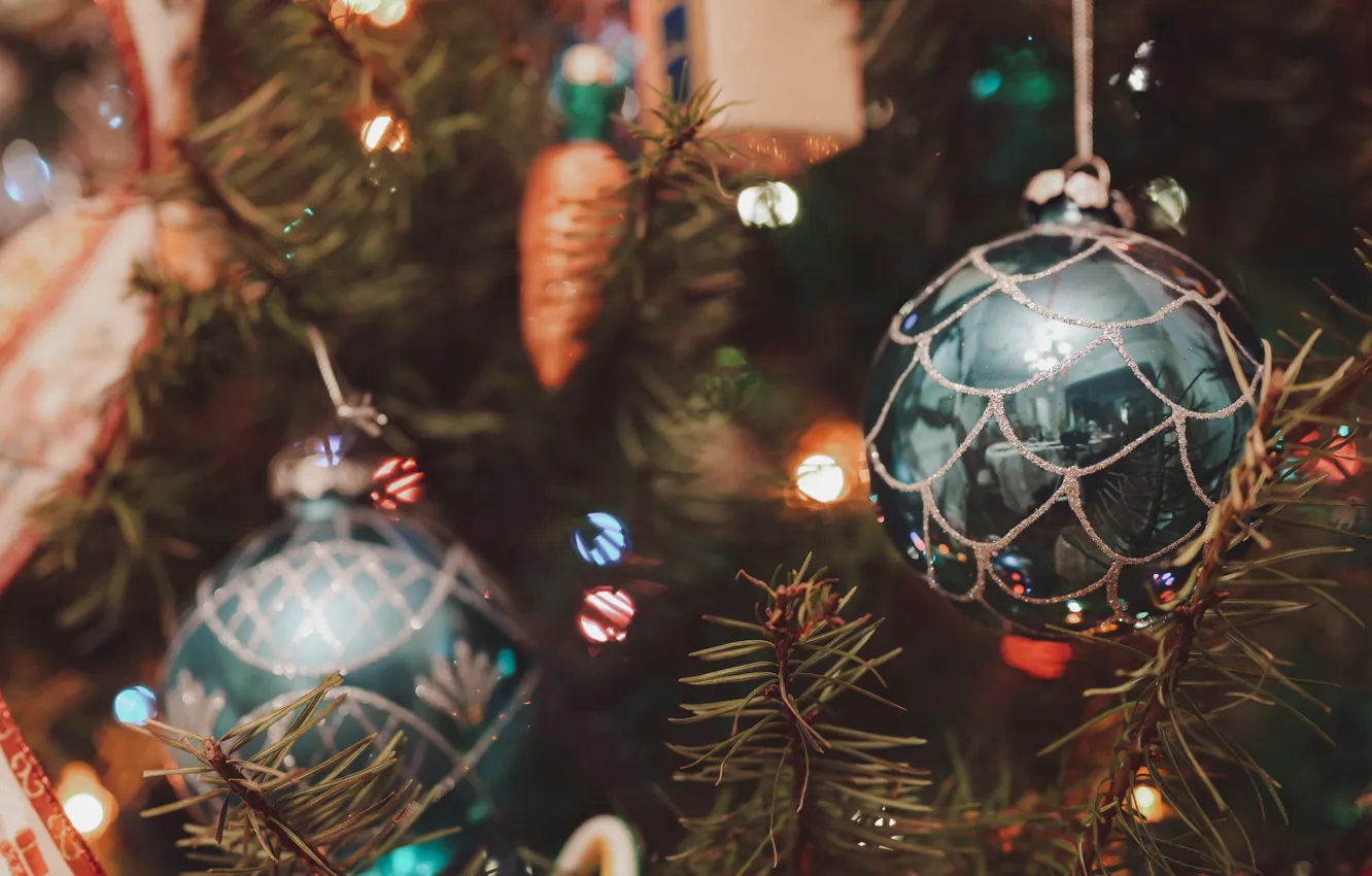 Фото обои украшения, игрушки, елка, новый год, toys, боке, bokeh, christmas tree