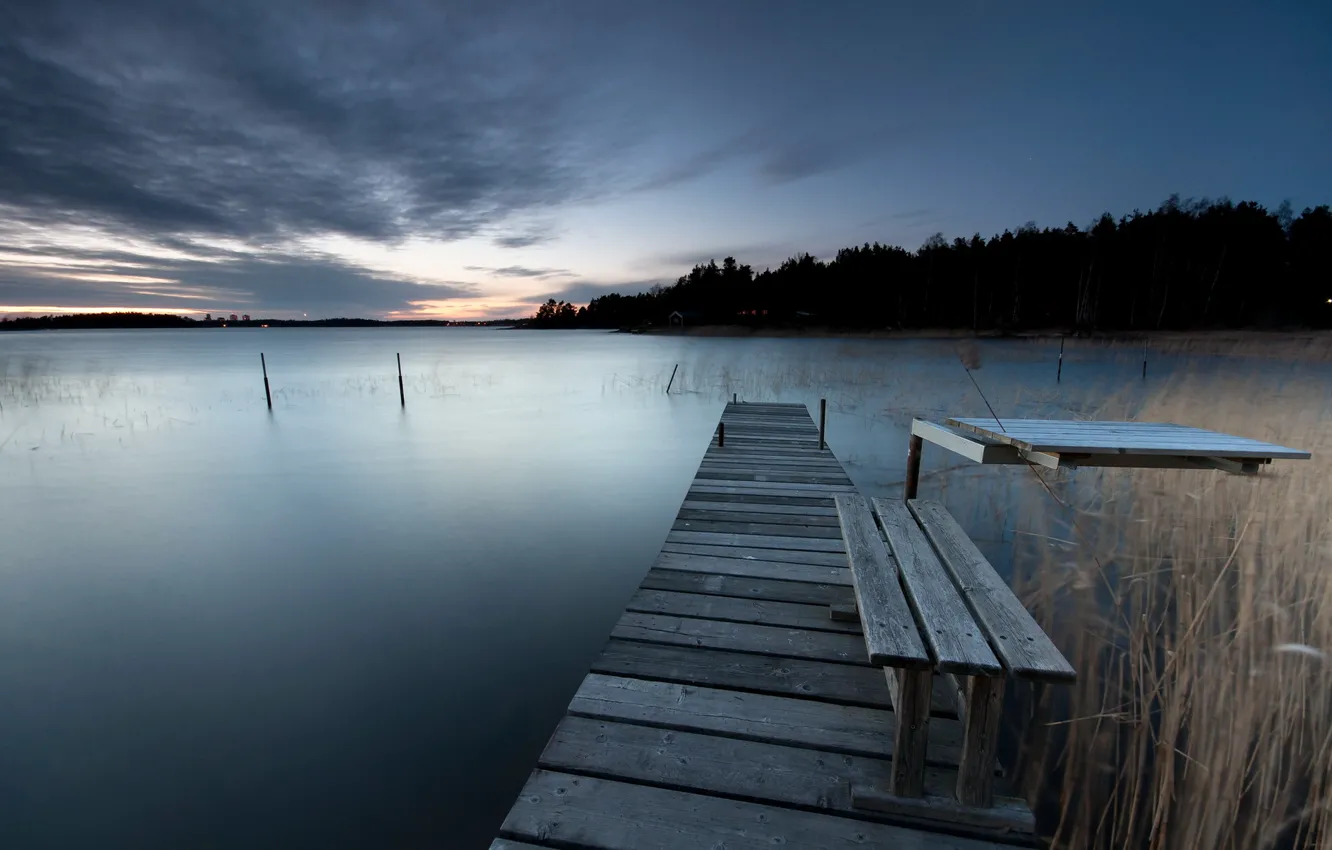 Фото обои мост, озеро, Sweden, Varmland, Skoghall