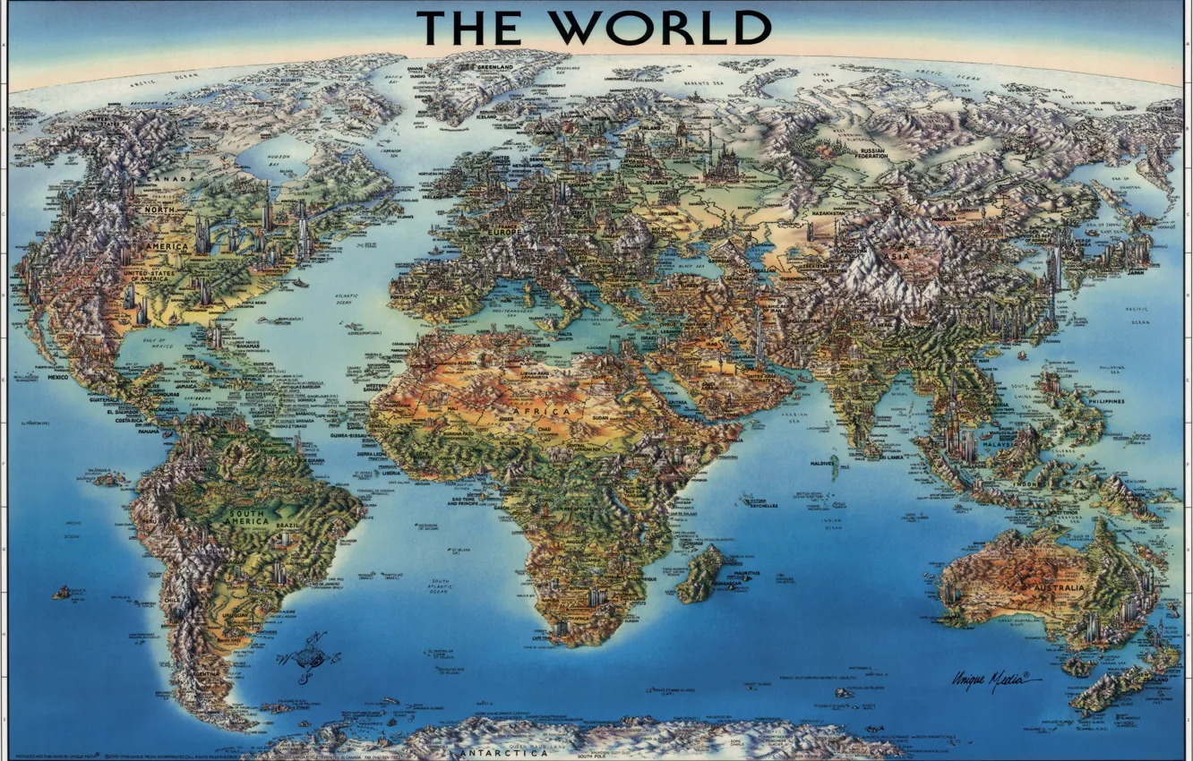 Фото обои europe, asia, america, africa, world map