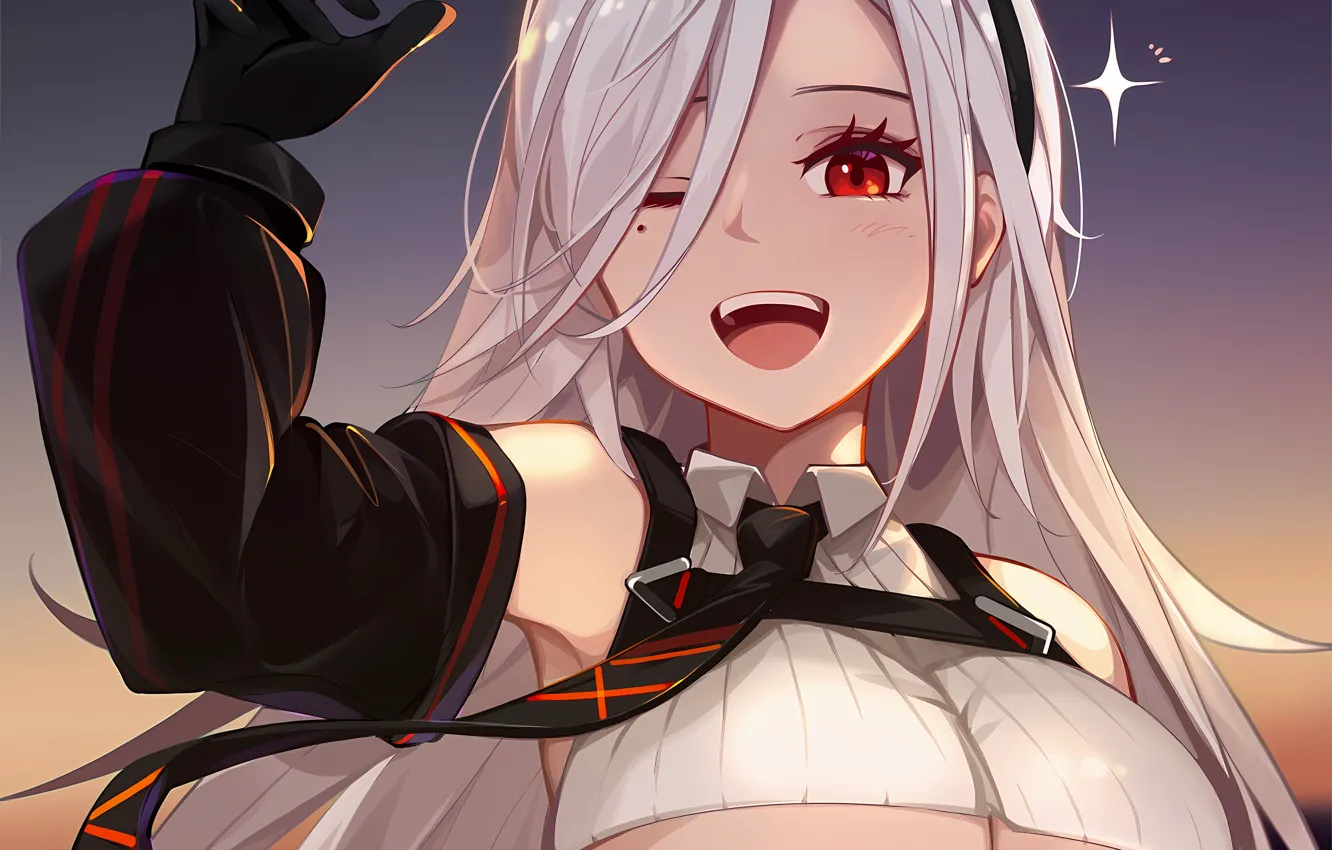 Фото обои girl, sexy, cleavage, blouse, long hair, boobs, anime, beautiful