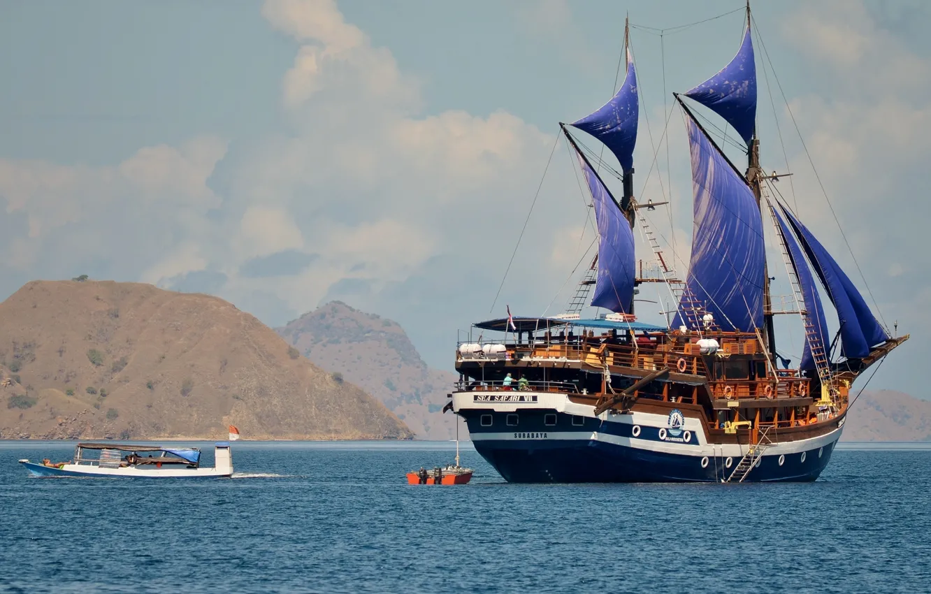 Фото обои океан, корабль, парусник, Индонезия, круизное судно, Surabaja, Komodo, Sea Safari-VII