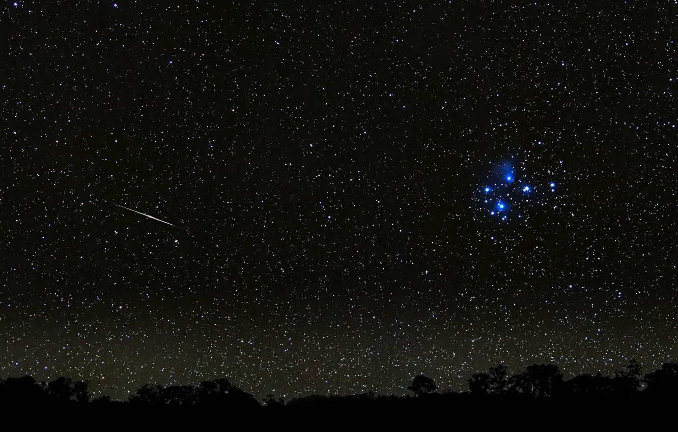 Фото обои звезды, метеор, Плеяды