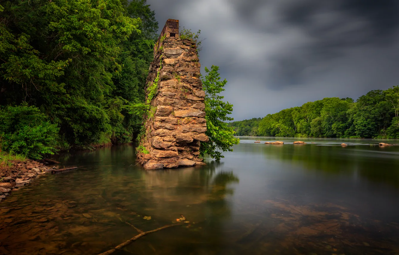 Фото обои лес, река, Alabama, Алабама, река Таллапуза, Tallapoosa River, Dadeville, Horseshoe Bend National Military Park