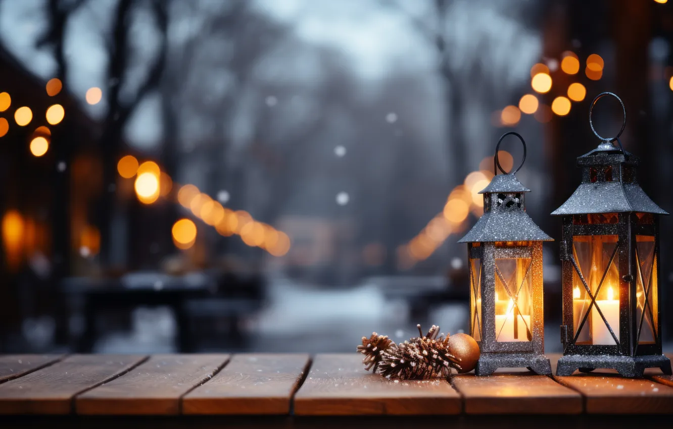 Фото обои зима, снег, ночь, Рождество, фонарь, Новый год, Christmas, night
