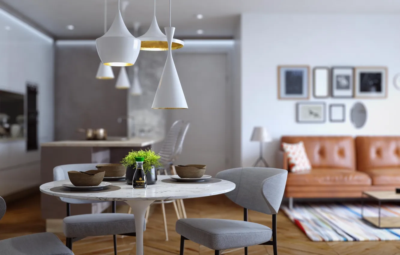 Фото обои фото, интерьер, размытость, кухня, софа, столовая, Cordy House