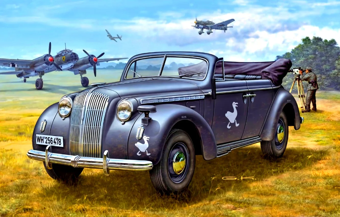 Фото обои Германия, бомбардировщик, Ju-87, Cabriolet, Третий Рейх, Ju-88, Opel Admiral