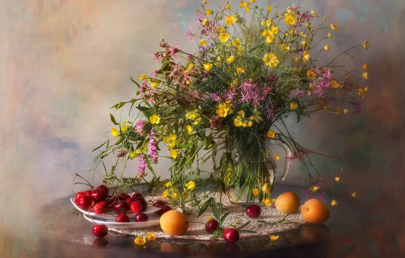 Фото обои цветы, полевые, черешня, абрикосы