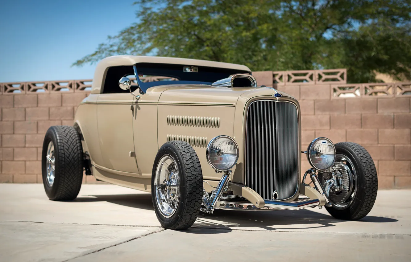 Фото обои ретро, Ford, классика, передок, 1932, hot-rod, classic car