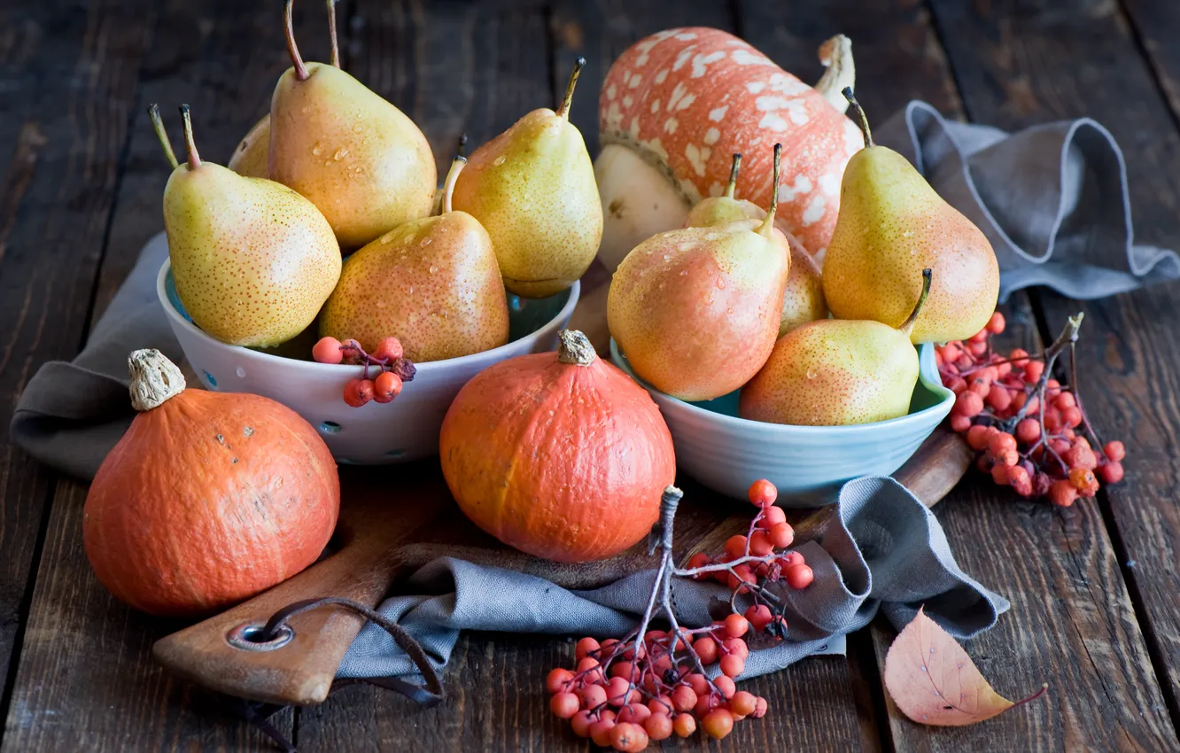 Фото обои осень, ягоды, тыквы, фрукты, натюрморт, овощи, груши