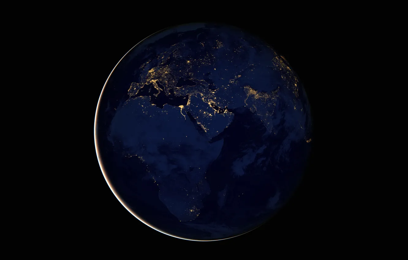 Фото обои огни, планета, Земля, Африка, Евразия