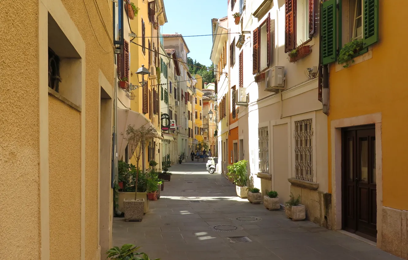 Фото обои здания, дома, street, улочка, Пиран, Словения, Slovenia, Piran