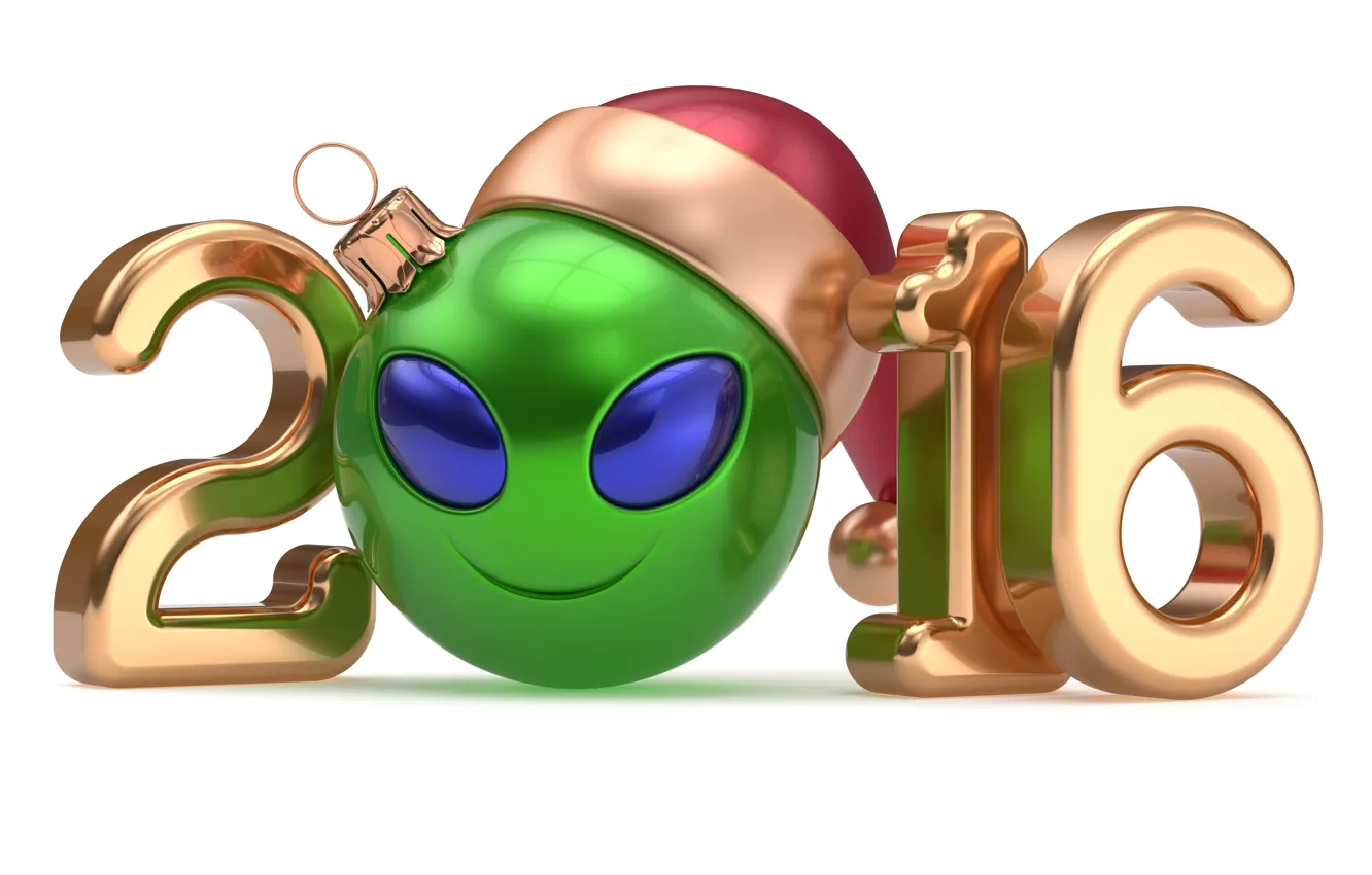 Фото обои Новый Год, цифры, smiley, New Year, ball, Happy, 2016