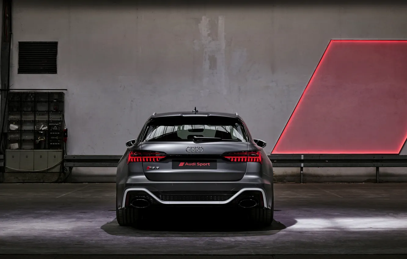 Фото обои Audi, вид сзади, универсал, RS 6, 2020, 2019, тёмно-серый, V8 Twin-Turbo