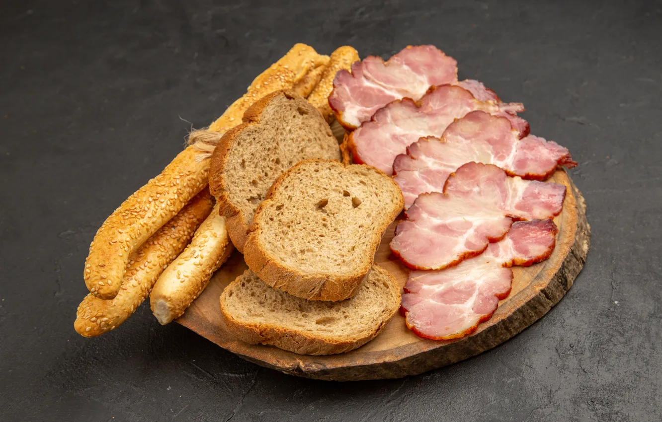 Фото обои fresh, bread, slices, buns, ham, sliced