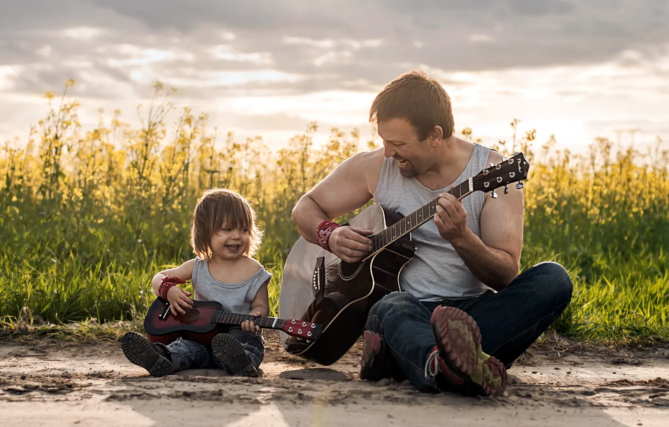 Фото обои музыка, настроение, гитары, отец, сын