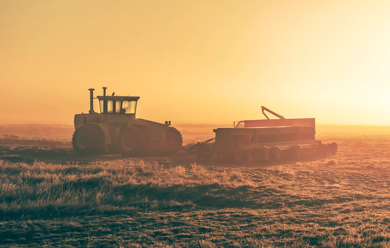 Фото обои field, countryside, tractor