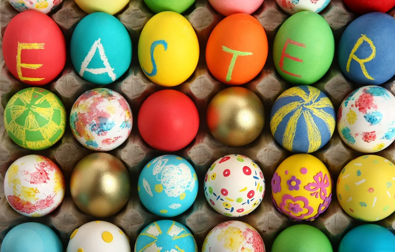 Фото обои праздник, яйца, Пасха, Easter, крашеные