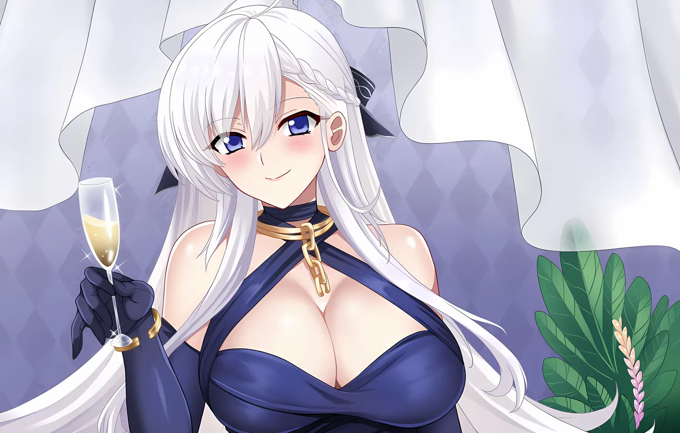 Фото обои girl, sexy, cleavage, long hair, dress, boobs, sexy girl, anime