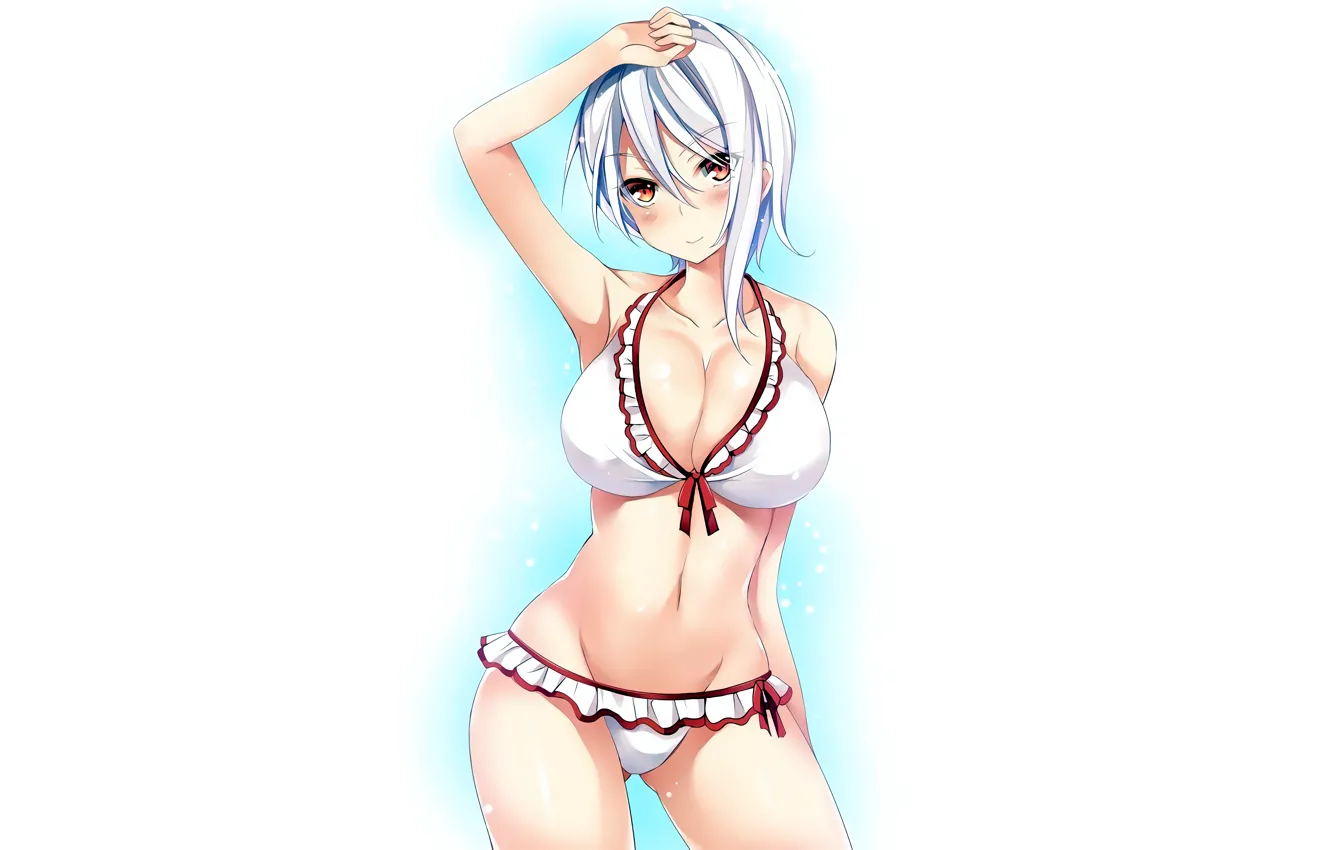 Фото обои girl, sexy, cleavage, boobs, anime, beautiful, short hair, pretty