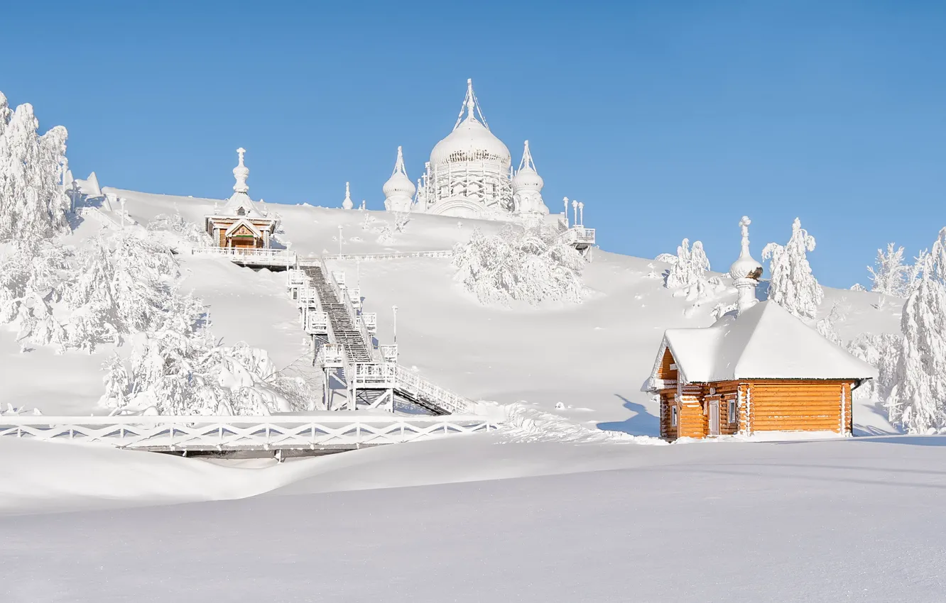 Фото обои зима, снег, пейзаж, Белогорский Свято-Николаевский мужской монастырь