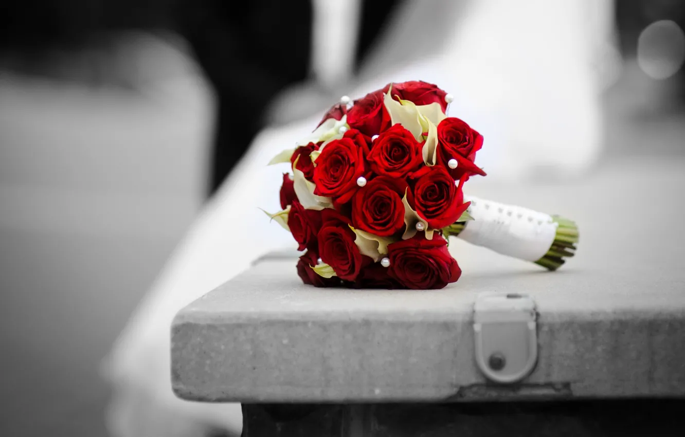 Фото обои цветы, розы, букет, свадьба