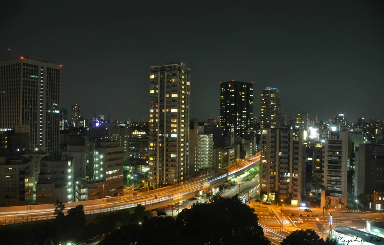 Фото обои ночь, небоскребы, Tokyo, Japan