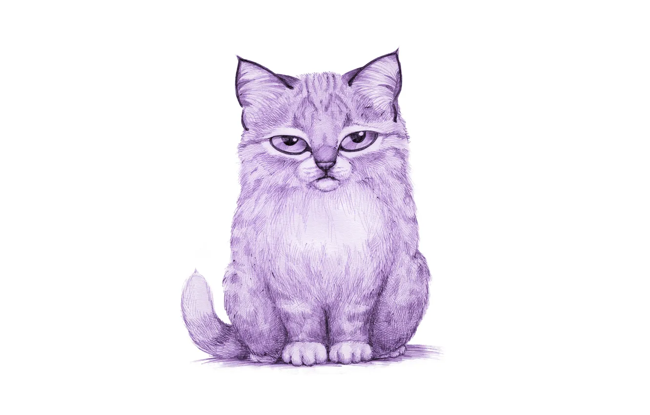 Фото обои кошка, фиолетовый, кот, живопись, рысь, светлый фон