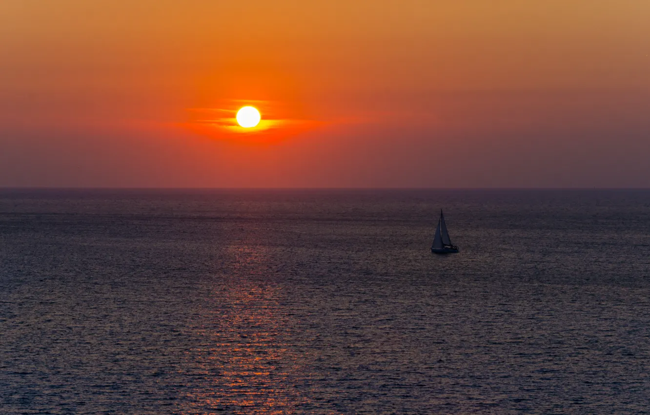 Фото обои море, закат, Парусник, sea, sunset, sailing boat