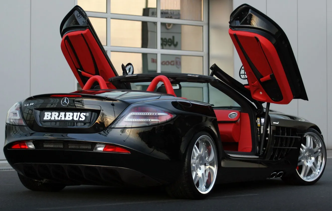 Фото обои car, авто, красный, черный, сзади, кабриолет, mercedes-benz, auto